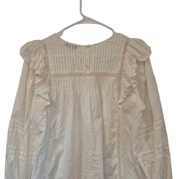 Madewell Women's Ivory Cotton Pintuck Ruffle Peasant Boho Top - Picture 11 of 15